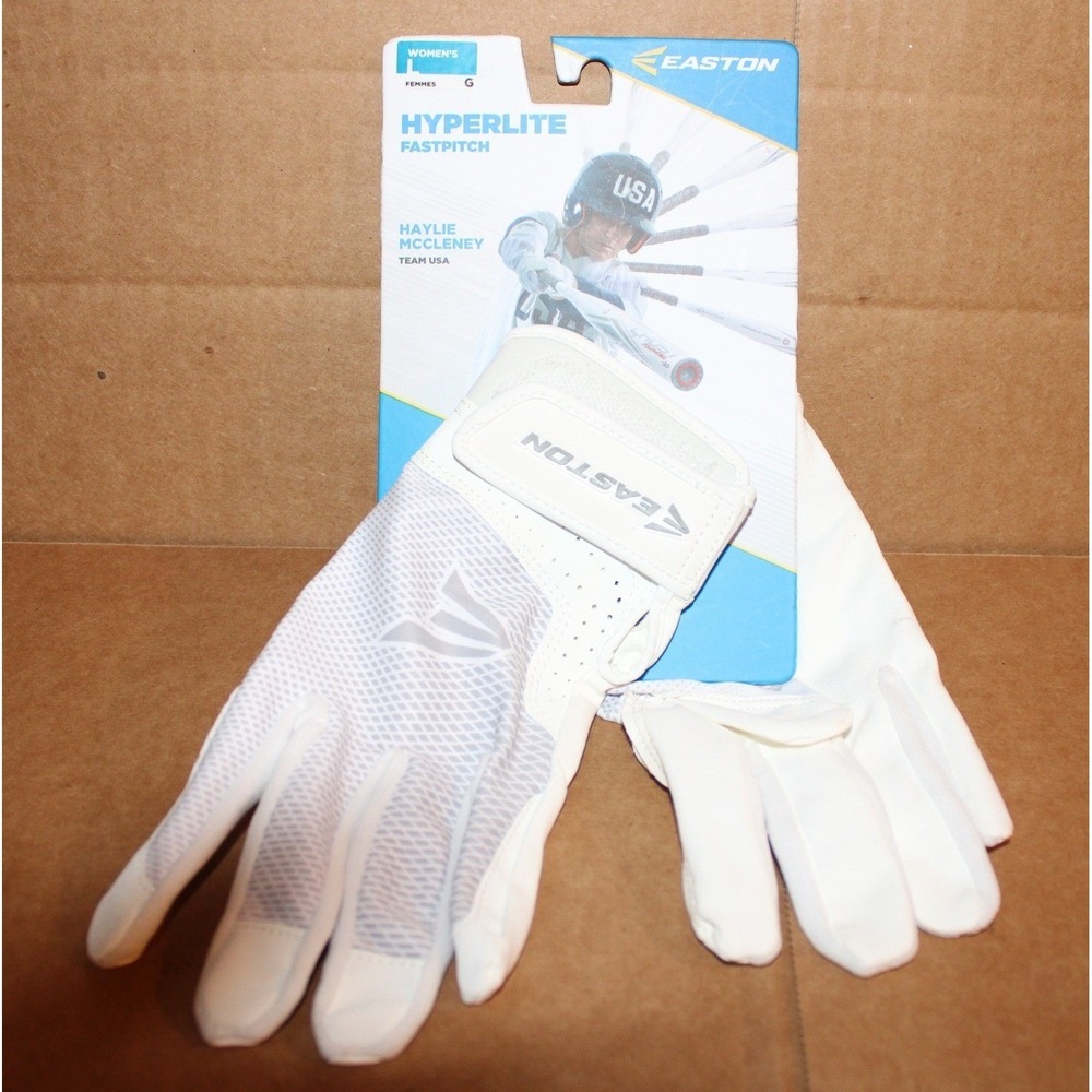 Easton Hyperlite Fastpitch Batting Gloves Womens Large White Silver‎ A1219416